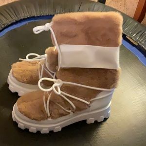 Teyanna Winter White Vegan Leather & Fur Moon Boots